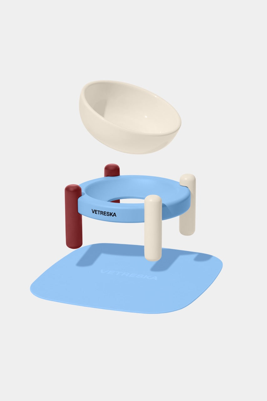 VETRESKA  Mist and Merlot Ceramic Pet Bowl & Mat Set